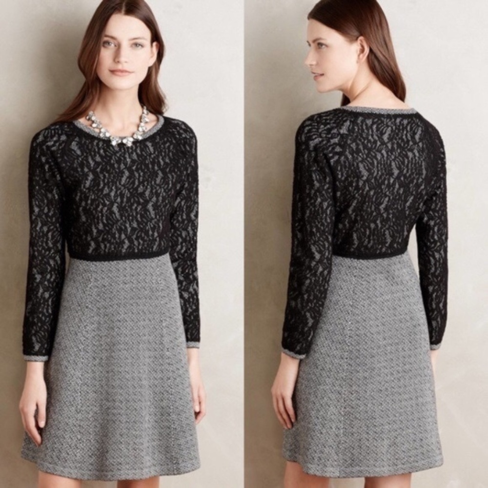 Anthropologie Sparrow Black White Print Lace Dress Extra Small